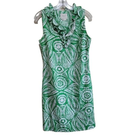 Kate Spade Bonnie Green and White BotanicalFloral Ruffle Dress sz small - Picture 2 of 9